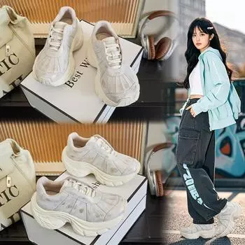 Впитывающая пленка на подошве из натуральной кожи. Туфли для папы на толстой подошве. Модные ретро-обувь для бега. Спортивная женская обувь. 35 золотой