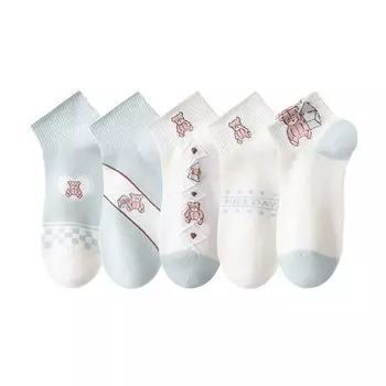 Впитывающие пот носки с изображением мультяшного медведя, хлопковые повседневные чулочно-носочные изделия, дышащие короткие носки с изображением медведя, для студентов StyleA