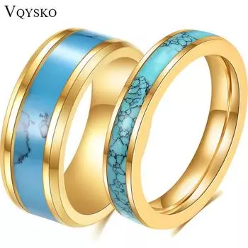 VQYSKO Вольфрамовое кольцо с бирюзой, мужское и женское обручальное кольцо, Карибское кольцо, бирюзовое кольцо для мужчин, юбилейное кольцо