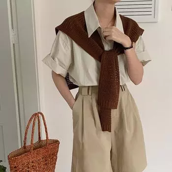 Вязаная ажурная шаль для женщин, Япония и Корея, милый однотонный вязаный жилет, прямая трансляция Douyin, поддельный воротник для комнаты с кондиционером 47*95cm темно-зеленого