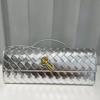 Вязаная банкетная сумка-клатч, французская сумка-палочка, диагональная вставка с замком, горизонтальная сумка, сумка через плечо на одно плечо, женская сумка 31x3x13cm чёрный