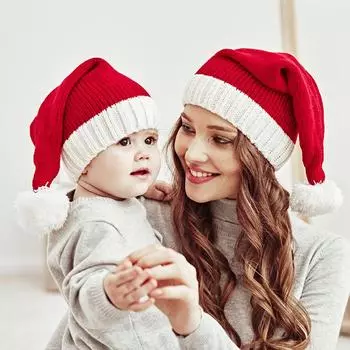 Вязаная детская рождественская шапка, милая шапка Navidad с помпоном для взрослых и детей, мягкая шапка Санта-Клауса, новогодний подарок для детей, рождественское украшение 2024 года