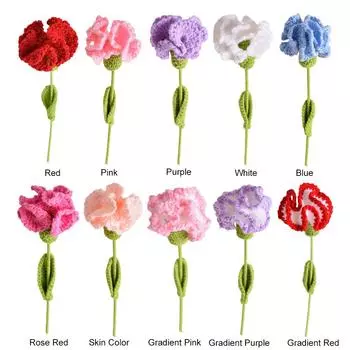 Вязаная гвоздика крючком Готовая гвоздика на свадьбу, день рождения (Красная роза)