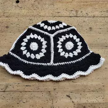 Вязаная хлопчатобумажная шапка рыбака, детская летняя универсальная закрывающая лицо самозакрывающаяся шляпа-ведро для бассейна M56-58cm чёрный