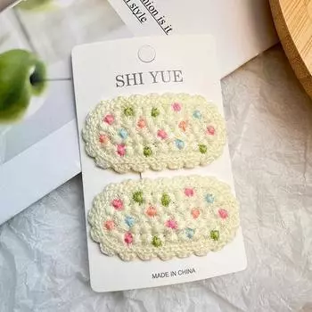 Вязаная из шерсти заколка-автомат ручной работы Милая заколка для челки и непослушных волос для девочки Разноцветная в горошек Универсальный головной убор на осень и зиму