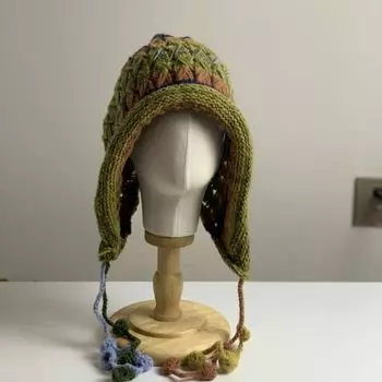 Вязаная крючком цветная бахрома с шариками на ремне, защитная шапка из шерсти, ажурная вязаная шапка Lei Feng, холодная шапка M56-58cm синий