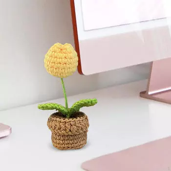 Вязаная крючком цветочная композиция ручной работы - очаровательные мини-растения в горшках для домашнего декора Pink Flower