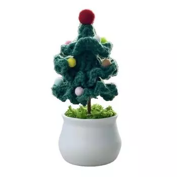 Вязаная крючком елка в горшке Ручная работа Вязаное крючком рождественское украшение Готовые мини-вязаные комнатные растения для декора гостиной, офиса, полки
