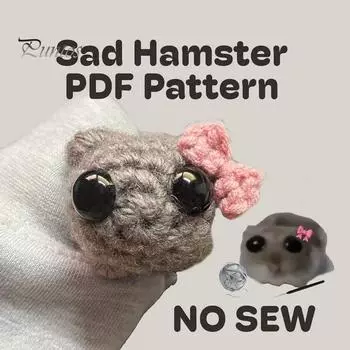 Вязаная крючком игрушка «Грустный хомяк», ручная работа, вязаный бантик, хомяк, плюшевая кукла, брелок с изображением животного, кулон, украшение для детей и взрослых, подарок для фанатов мемов buckle