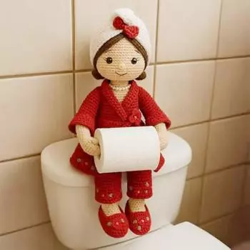 Вязаная крючком кукла держатель для салфеток ручной работы вешалка для туалетной бумаги легкий настенный декор ванная комната C