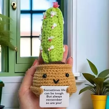 Вязаная крючком кукла кактус суккулент с открыткой для поднятия настроения настольное украшение позитивная вязаная крючком фигурка для домашнего офиса декор белый