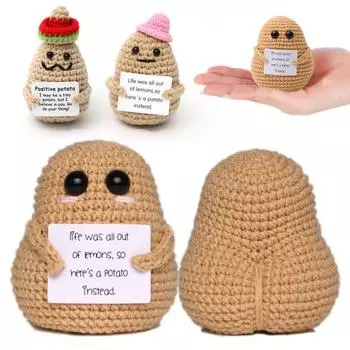 Вязаная крючком кукла Картошка с позитивной открыткой Эмоциональная поддержка Мини-вязаная шапка Картошка E
