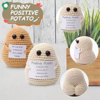 Вязаная крючком кукла-картошка с позитивной открыткой, эмоциональная поддержка, мини-вязаная шапка-картошка, украшение для домашнего офиса, рабочего стола, орнамент B