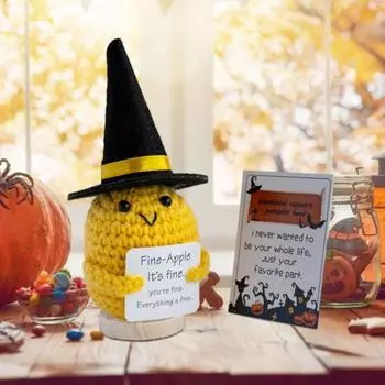 Вязаная крючком кукла-колдунья на Хэллоуин с поощрительной открыткой Эмоциональная поддержка Вязание вручную Позитивная утка Ананас Авокадо Динозавр Банан Pineapple