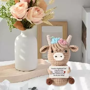 Вязаная крючком кукла корова Хайленд Портативная вязаная крючком кукла корова Хайленд с позитивной картой для вдохновения