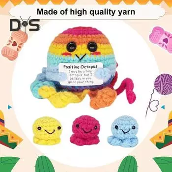 Вязаная крючком кукла осьминог с позитивной открыткой, эмоциональная поддержка, ручная работа, мини-вязаная игрушка осьминог, украшение для домашнего офиса, рабочего стола, орнамент A