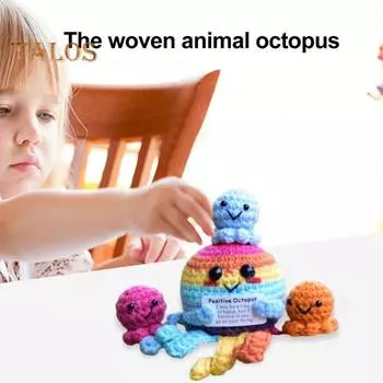 Вязаная крючком кукла осьминог с позитивной открыткой, эмоциональная поддержка, ручная работа, мини-вязаная игрушка осьминог, украшение для домашнего офиса, рабочего стола, орнамент A