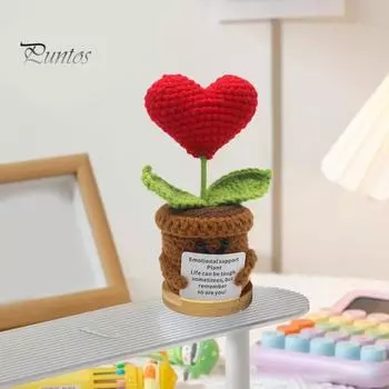 Вязаная крючком кукла-подсолнух, эмоциональная вдохновляющая поддержка, кукла-растение в горшке, вдохновляющая кукла ручной работы с позитивной открыткой для подарка, поднимающего настроение, домашнего декора C