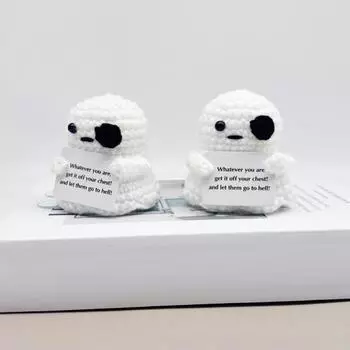 Вязаная крючком кукла-призрак на Хэллоуин с карточкой, эмоциональная поддержка, сделай сам, вязание ручной работы, мини-игрушка-призрак белого цвета, украшение A