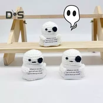 Вязаная крючком кукла-призрак на Хэллоуин с карточкой, эмоциональная поддержка, сделай сам, вязание ручной работы, мини-игрушка-призрак белого цвета, украшение для детей и взрослых, фестивальный подарок A