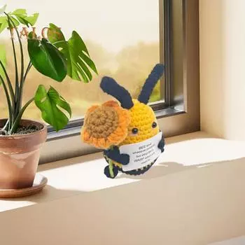 Вязаная крючком кукла-призрак с позитивной открыткой, эмоциональной поддержкой, ручная работа, мини-вязаная кукла-пчела в горшке, украшение для игрушек B