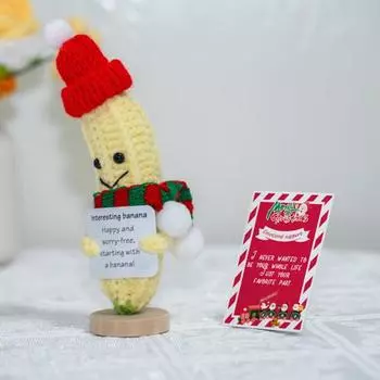 Вязаная крючком кукла с позитивной открыткой, эмоциональной поддержкой, ручная работа, мини-вязание, рождественская игрушка в виде лягушки, свиньи, банана, соленого огурца, украшение для домашнего офиса, рабочего стола, орнамент D 1