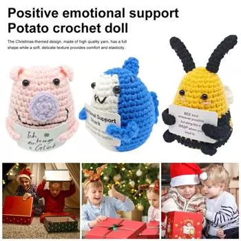 Вязаная крючком кукла-животное ручной работы, позитивная вязаная крючком фигурка животного, мини-украшение в виде животного с поощрительной открыткой, подарок для друзей, семьи розовый