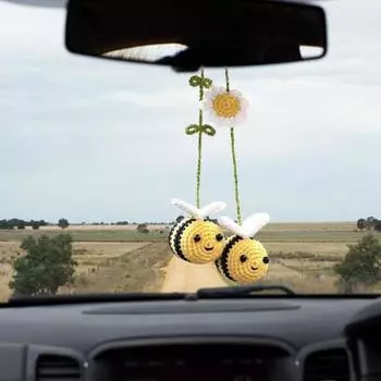 Вязаная крючком пчела, подвесное украшение для автомобиля, зеркало заднего вида, ручная работа, пряжа для вязания, цветок, пчела, подвесное украшение для животных Honeybee