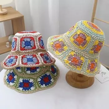 Вязаная крючком пляжная соломенная шляпа женская летняя шляпа с цветами ручной работы солнцезащитный козырек рыбацкая шляпа дышащая японская корейская панама