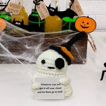 Вязаная крючком плюшевая кукла на Хэллоуин, вязаная фигурка привидения в виде картофеля, огурца с крыльями, мини-кукла с карточками для домашнего офиса, декор стола A хаки