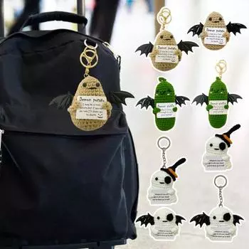 Вязаная крючком плюшевая кукла на Хэллоуин, вязаная фигурка привидения в виде картофеля, огурца с крыльями, мини-кукла с карточками A хаки