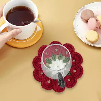 Вязаная крючком подставка для кофе и чая в форме цветка круглая плетеная забавная подарочная нескользящая декоративная чашка Red White