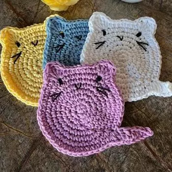 Вязаная крючком подставка с изображением кота, термостойкая нескользящая кухонная столешница, защита стола, кружка ручной работы, держатель для чашки кофе, чая, украшение чёрный