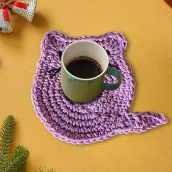 Вязаная крючком подставка с изображением кота, термостойкая нескользящая кухонная столешница, защита стола, кружка ручной работы, держатель для чашки кофе, чая, украшение чёрный