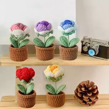 Вязаная крючком пряжа Свадебная вечеринка Искусственные цветы Подарки ручной работы Украшение для рабочего стола Вязаная роза Креативные украшения