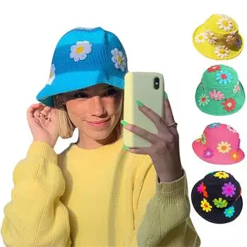 Вязаная крючком шапка-ведро с цветком для взрослых розовый