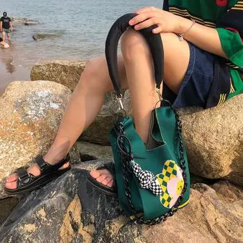 Вязаная крючком сумка для покупок в корейском зимнем стиле, шикарные художественные сумки