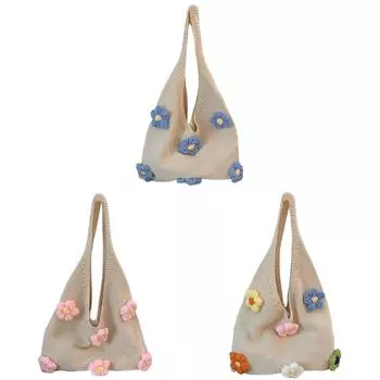 Вязаная крючком сумка с цветочным принтом женская повседневная сумка-тоут (синий)