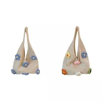 Вязаная крючком сумка с цветочным принтом женская повседневная сумка-тоут (синий)