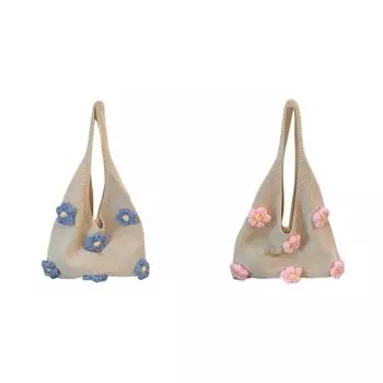 Вязаная крючком сумка с цветочным принтом женская повседневная сумка-тоут (синий)