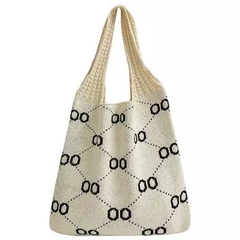 Вязаная крючком сумка-тоут Эстетическая сумка через плечо Полая сумка-хобо для женщин (Розовый черный) Q