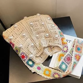 Вязаная крючком сумка в этническом стиле, женская вязаная шерстяная сумка на одно плечо, универсальная, вместительная, сумка-мессенджер, свободная сумка-тоут 33cm*2cm*30cm бежевый