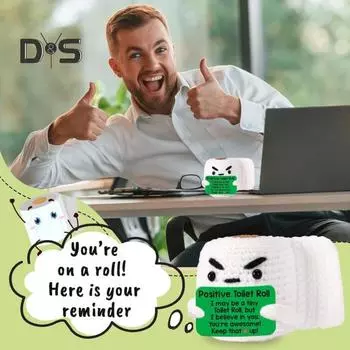 Вязаная крючком туалетная трубка с позитивной открыткой Мини-вязаная ручная работа рулон бумаги кукла игрушка для снятия стресса украшение для домашнего офиса рабочего стола орнамент белый