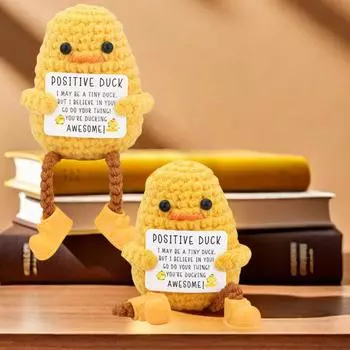 Вязаная крючком уточка, украшение ручной работы, длинноногая уточка, кукла, компаньон для стола, позитивная утка, вдохновляющий подарок для женщин и мужчин, наполнители для рождественских чулок жёлтый