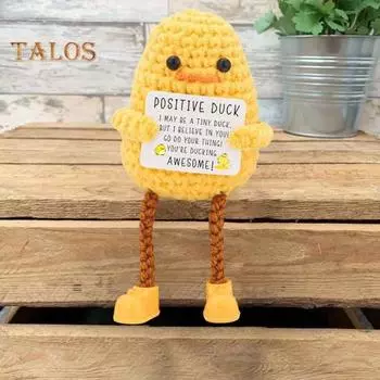 Вязаная крючком уточка, украшение ручной работы, длинноногая уточка, кукла, компаньон для стола, позитивная утка, вдохновляющий подарок для женщин и мужчин, наполнители для рождественских чулок жёлтый