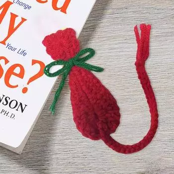 Вязаная крючком закладка для книг с изображением кота и украшением в виде галстука-бабочки, держатель для страниц книги с изображением кота красный