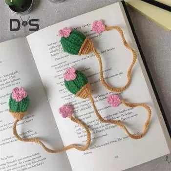 Вязаная крючком закладка «Кактус» Вязаная крючком закладка для книг Украшение офиса Яркие цветные сувениры для вечеринок зелёный