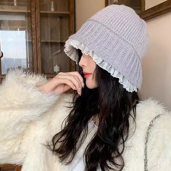 Вязаная кружевная шапка рыбака женская зимняя милая стильная универсальная и модная теплая шапка