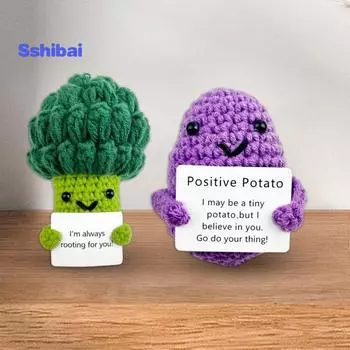 Вязаная кукла из брокколи с поздравительной открыткой, эмоциональная поддержка, позитивная жизнь, вязание, фиолетовая кукла с картофелем и овощами, комфортная игрушка для снятия стресса фиолетовый