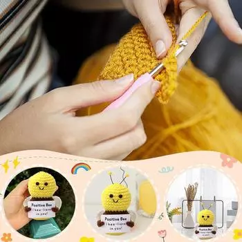 Вязаная кукла пчела ручной работы с картой, украшение для дома, комнатная кукла, рождественский декор, энергетическое вязание крючком I8C5 Yellow-1pcs